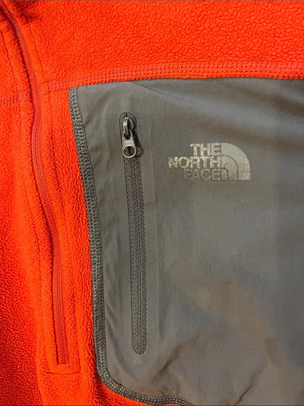The North Face Men's Red Fleece Zip Pullover with Grey Chest Pocket